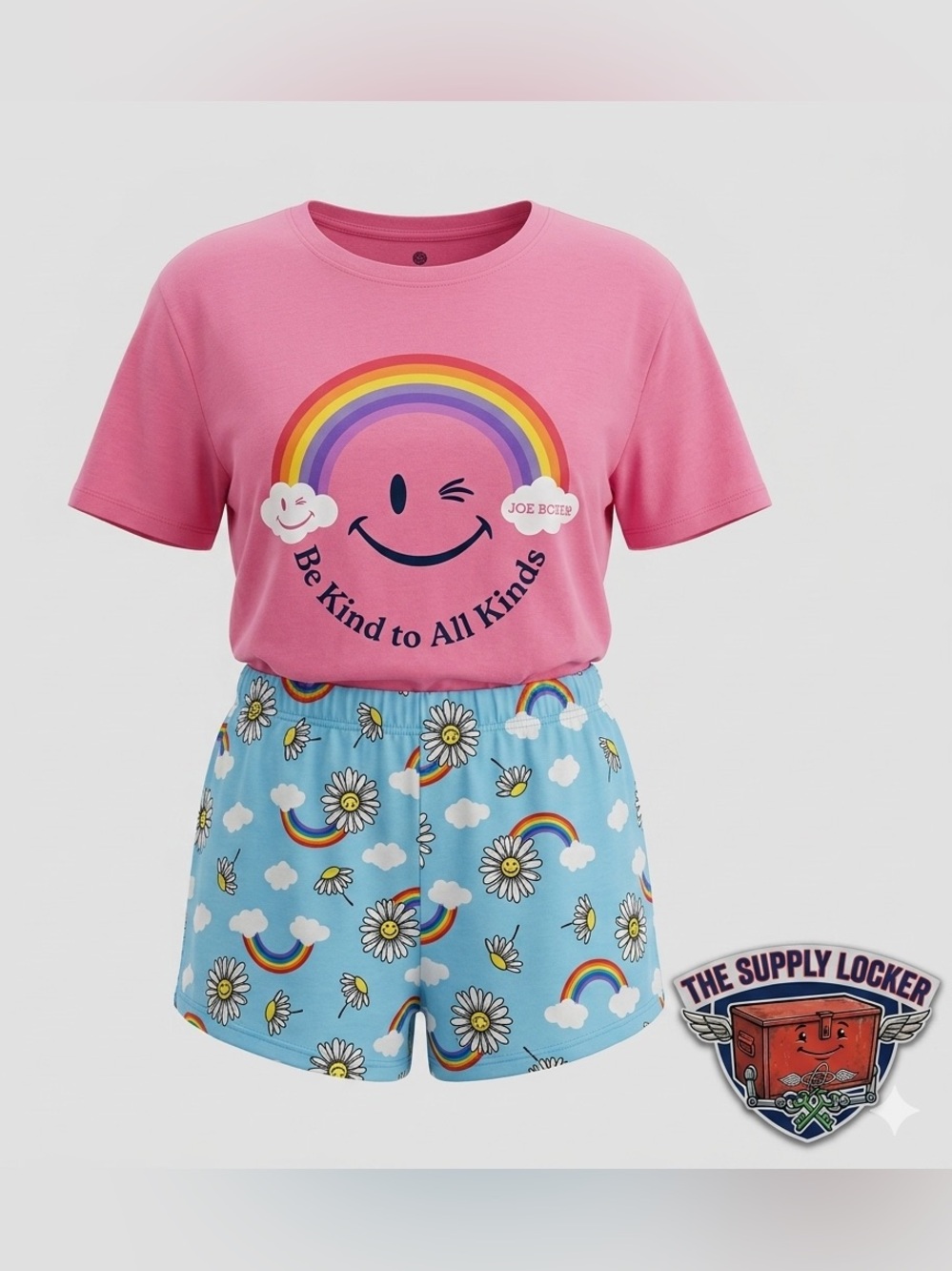Joe Boxer 2Pc Pajama Set Women’s 3X Rainbow Smile NWT Pink Blue Sleepwear